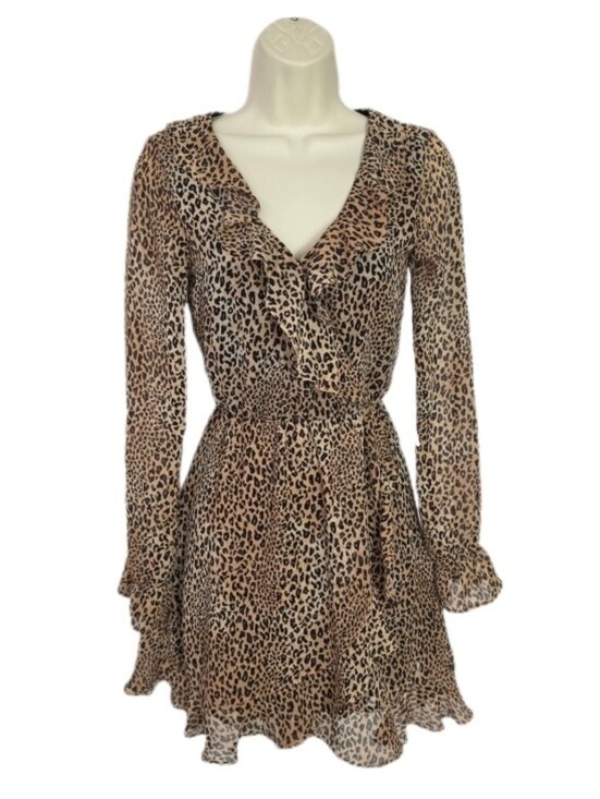 H&M Dresses & Skirts - H&M Divided Leopard Print Ruffle Detail Wrap Mini Dress Brown Size O
